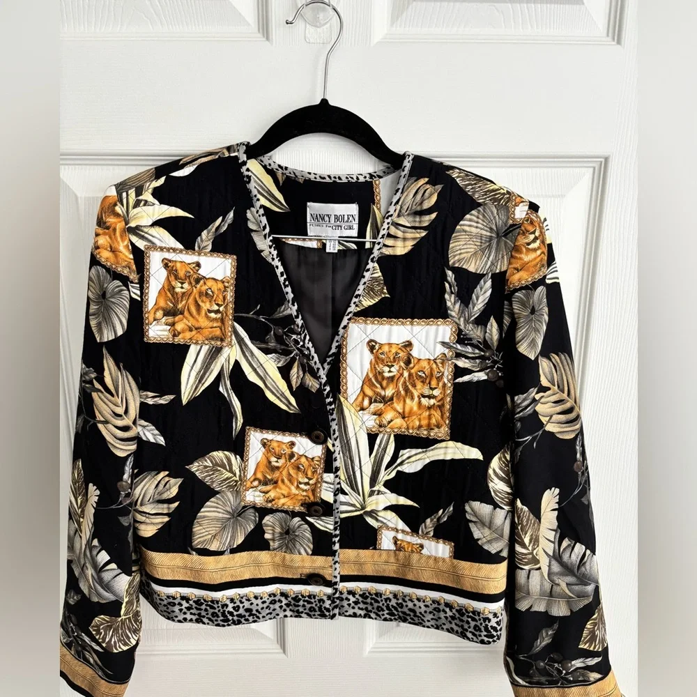 VTG NANCY BOLEN “CITY GIRL” LINE JUNGLE FOLIAGE PRINT LIONS & LEOPARDS SZ 10 - Picture 3 of 13